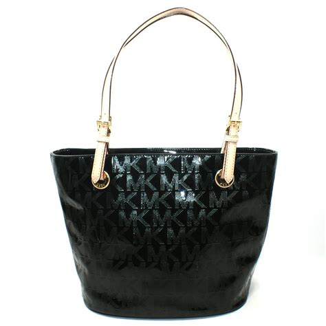 michael kors jet set signature patent leather black tote